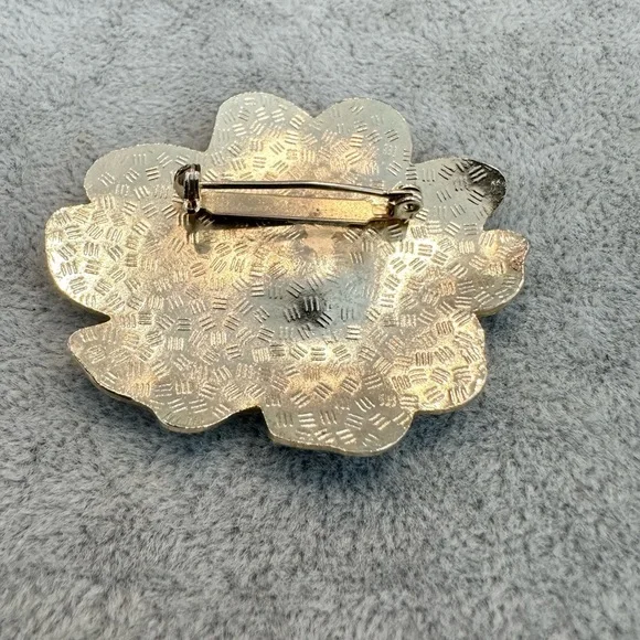 Vintage Gold Tone Cloisonne Enamel Dark Purple Orchid Blossom Brooch Pin - Picture 5 of 5